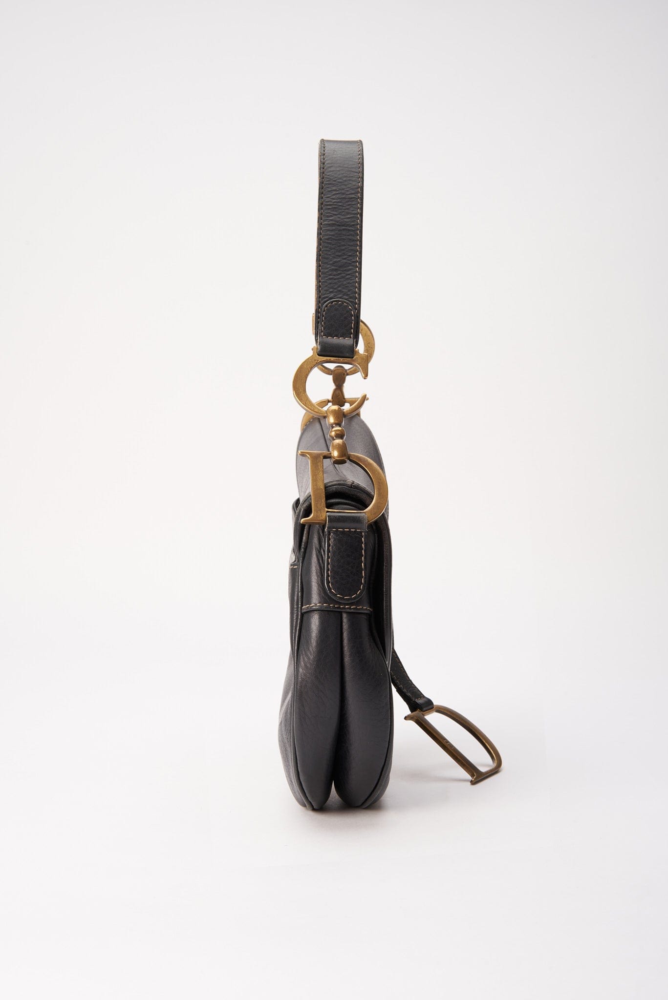 Vintage Dior Black Leather Saddle Bag