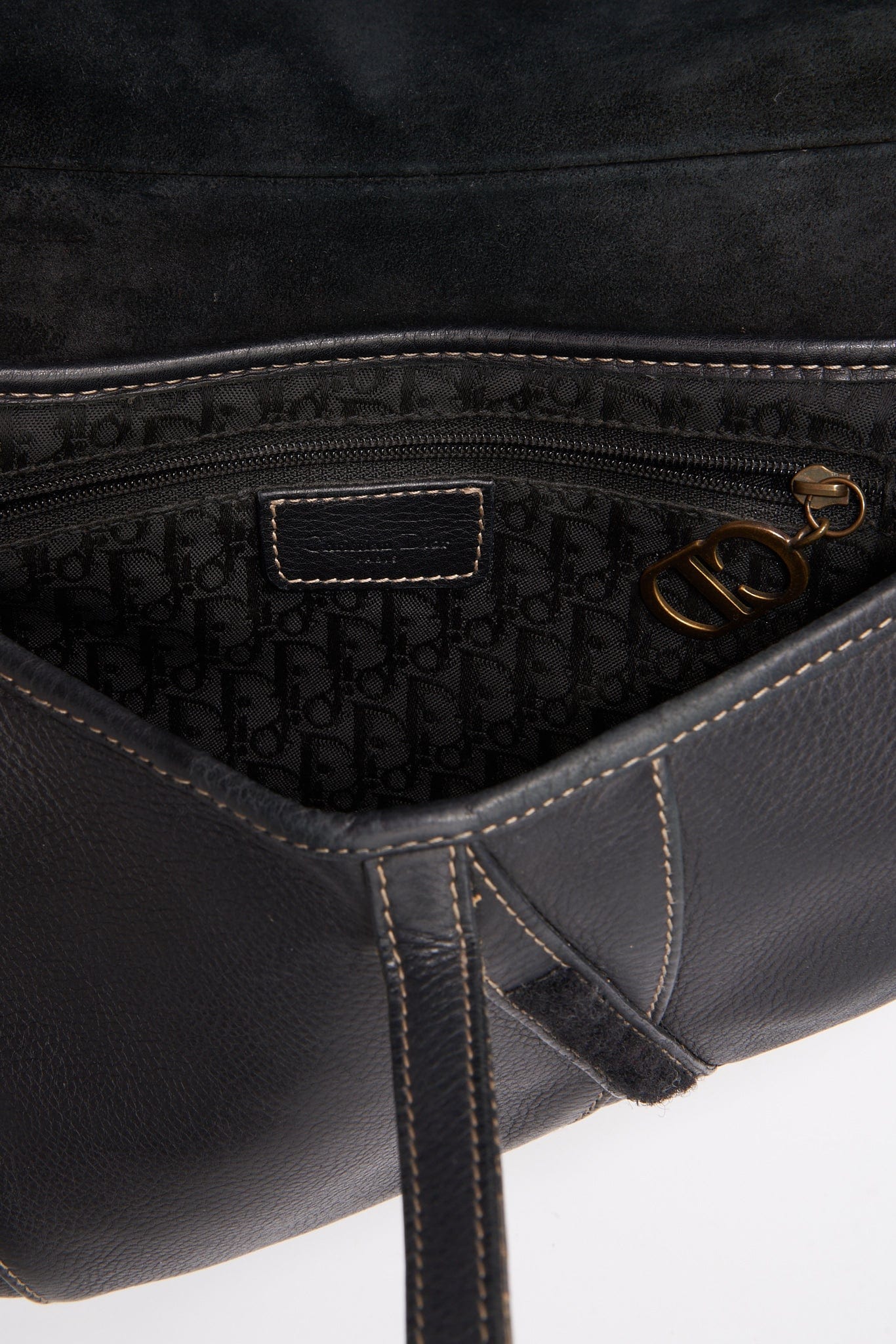 Vintage Dior Black Leather Saddle Bag