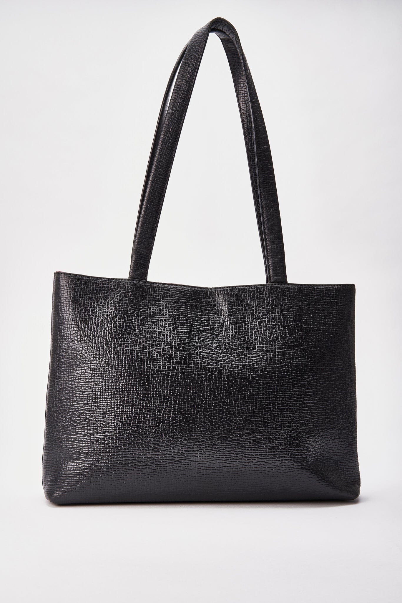 Vintage Loewe Black Textured Leather Tote Bag With Pouch