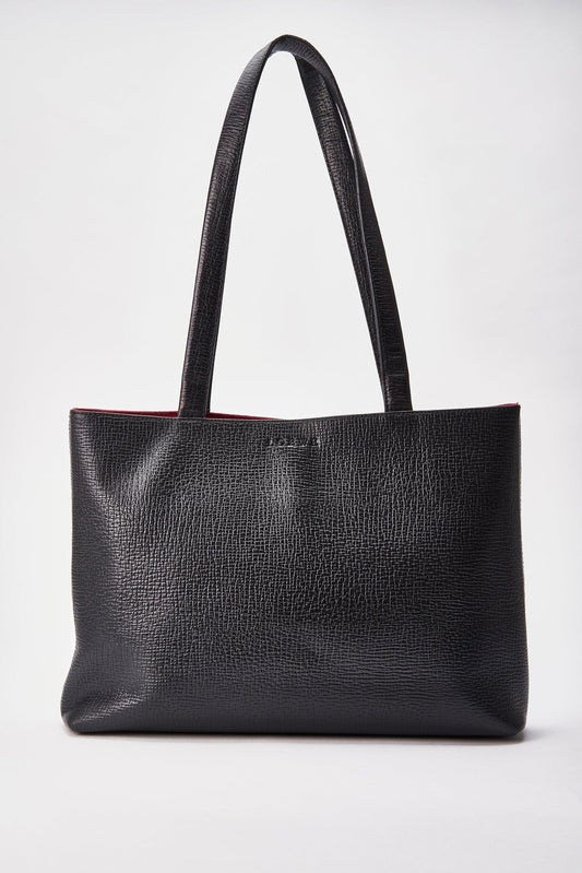 Vintage Loewe Black Textured Leather Tote Bag With Pouch