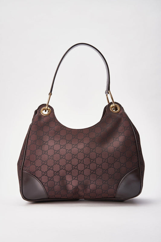 Gucci Vintage Brown Nylon Monogram Shoulder Bag