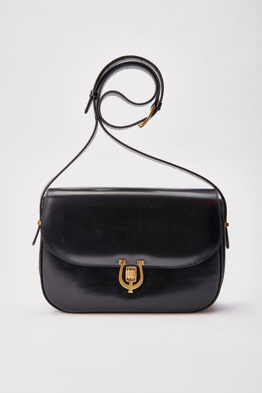Vintage Celine Black Leather Triomphe Box Bag