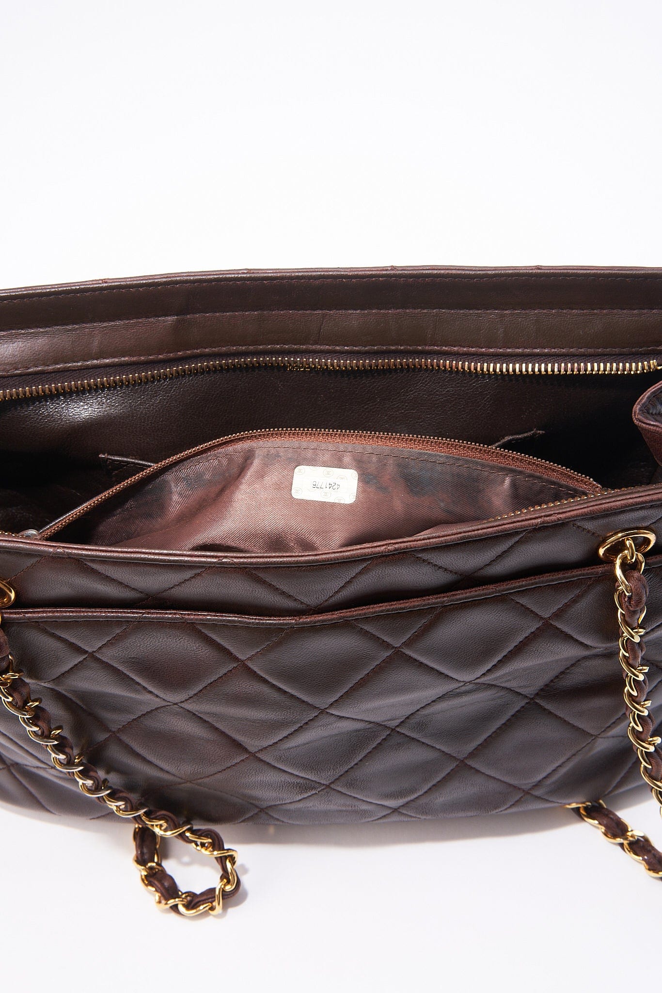 Vintage Chanel Brown Leather Shoulder Bag with Double Chain Handle