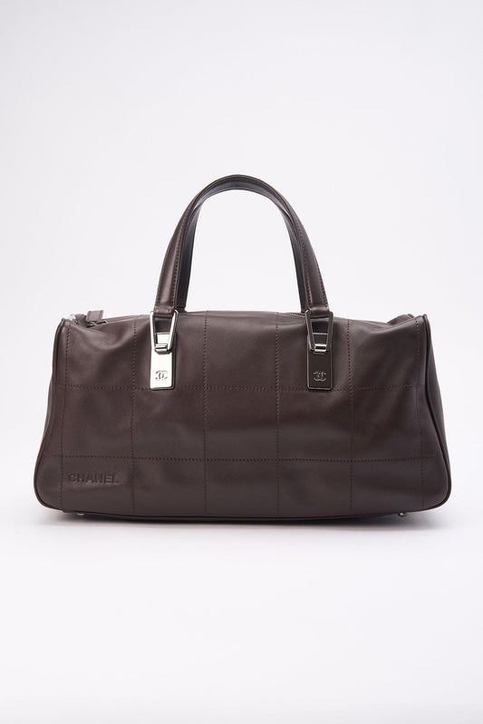 Chanel Brown Chocolate Bar Boston Bag with Silver Hardware