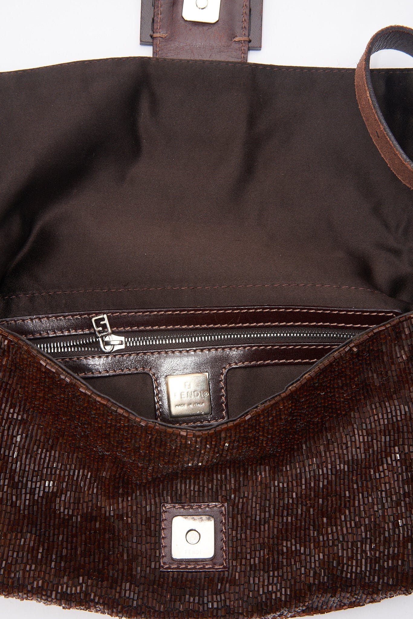 Fendi Brown Sequin Beaded Baguette Bag