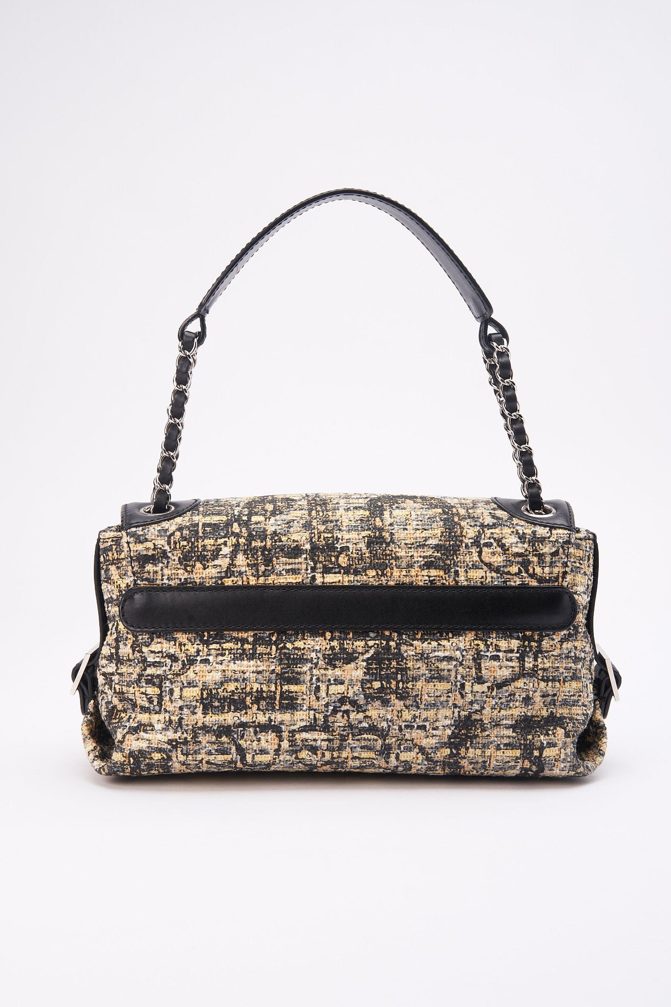 Chanel Printed Canvas Flap Bag with Black Leather Trim