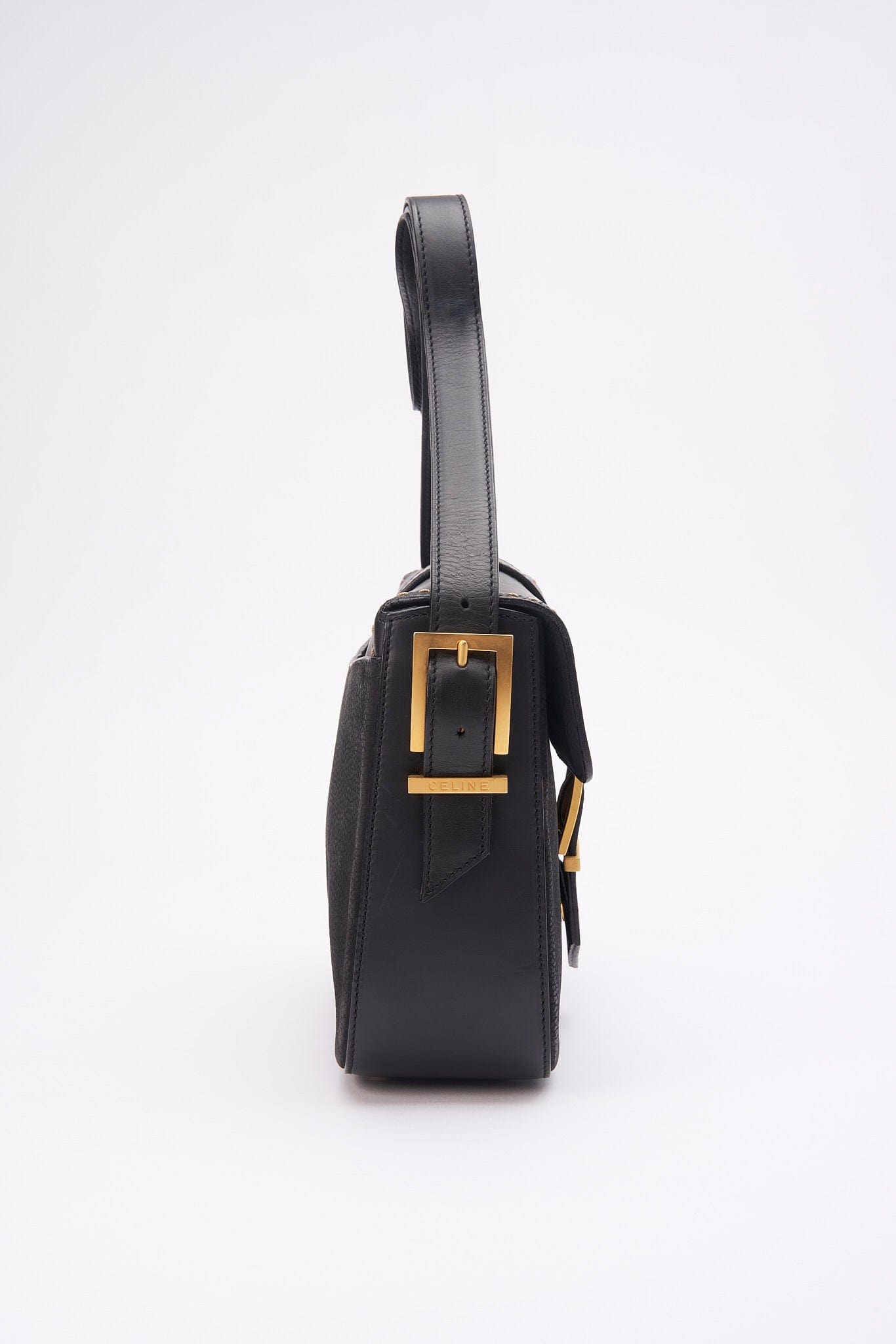 Vintage Celine Black Leather and Nubuck Crossbody Bag