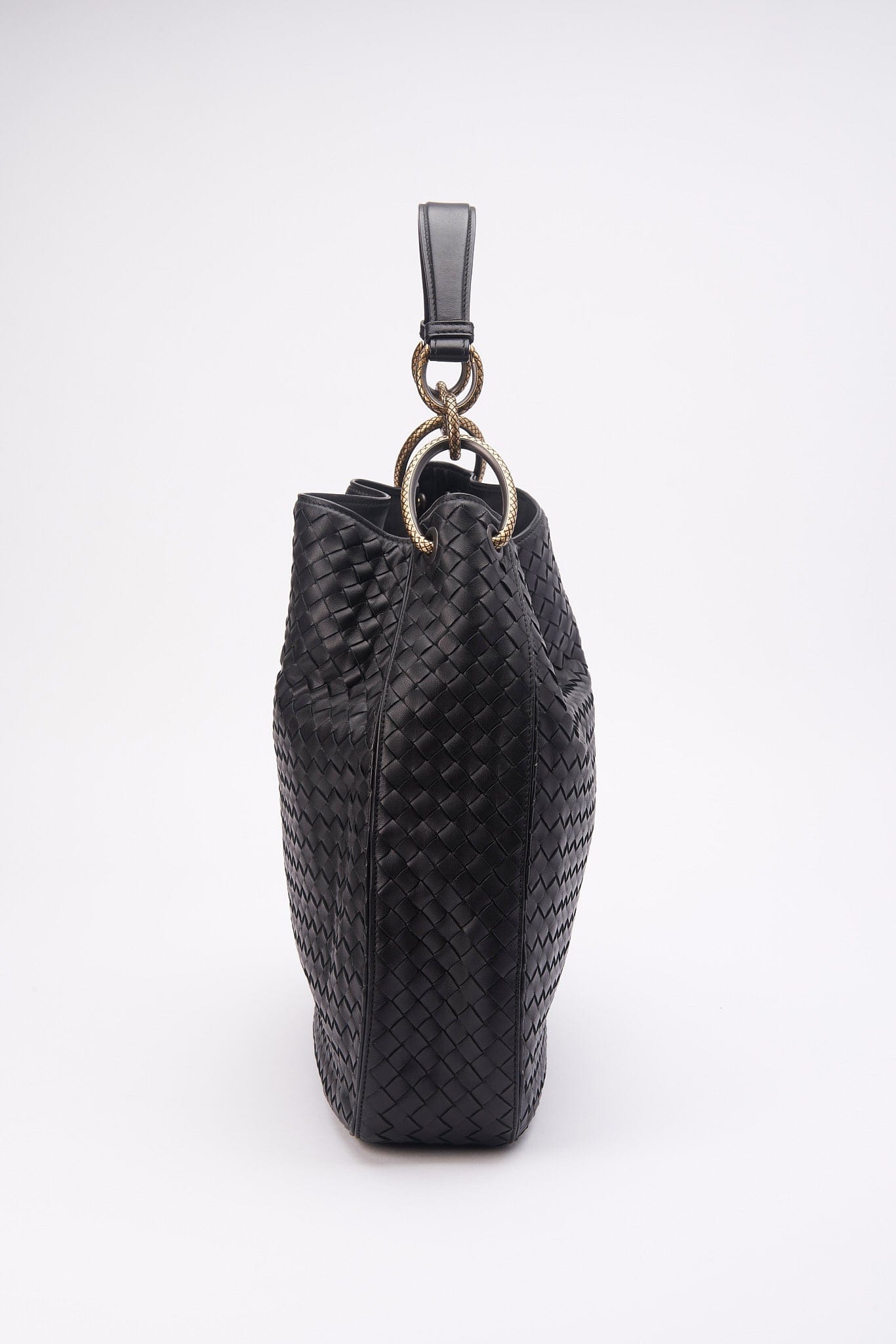 Vintage Bottega Veneta Black Intrecciato Leather Tote Shoulder Bag