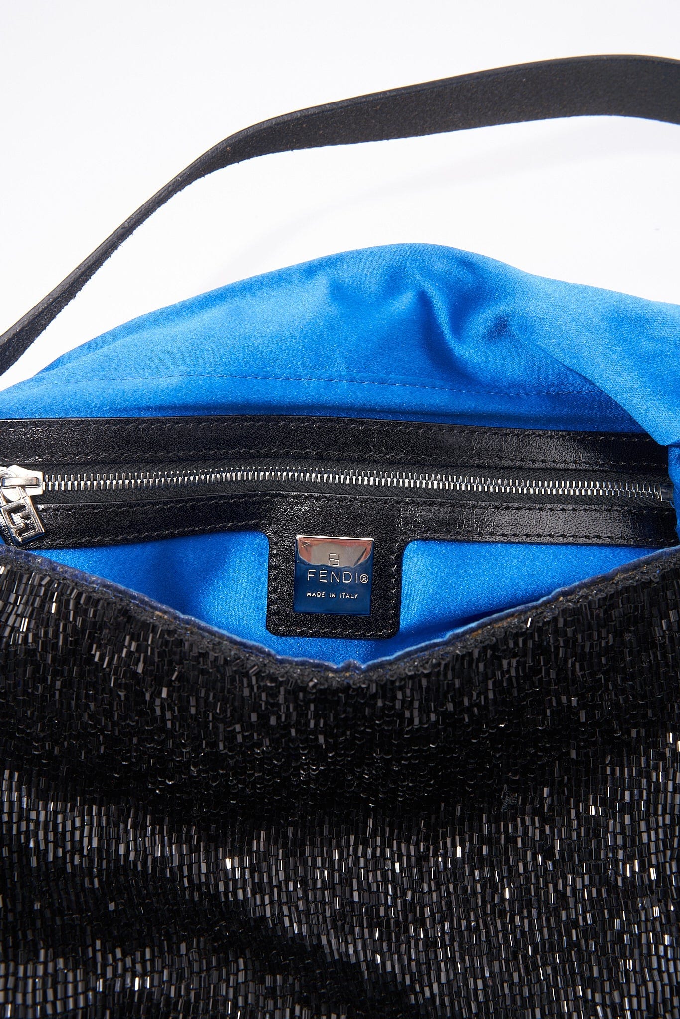 Fendi Black Sequin Beaded Mamma Baguette Bag Blue lining