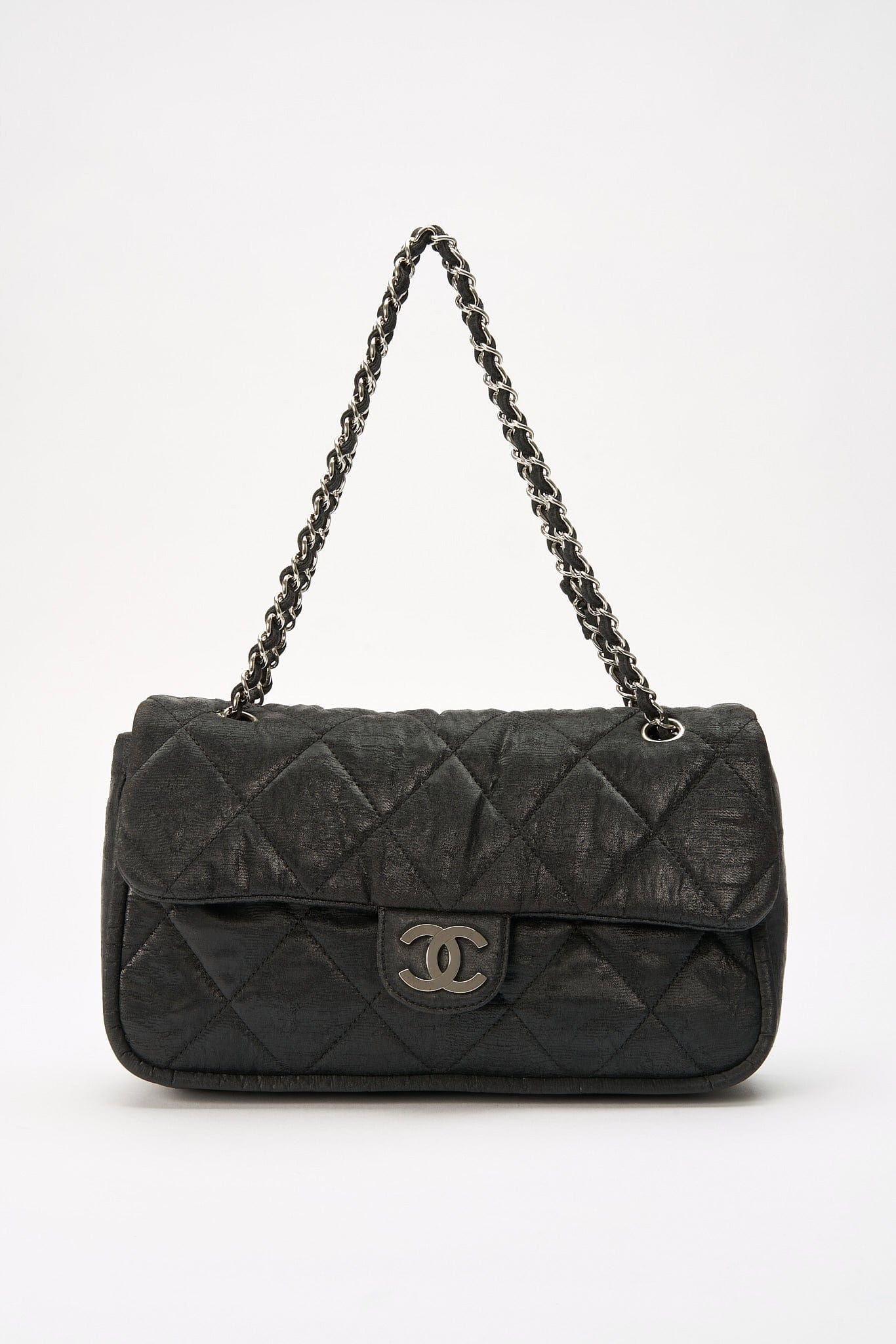 Chanel Black Textured Coated Nylon Single Flap Bag - Black – The Hosta