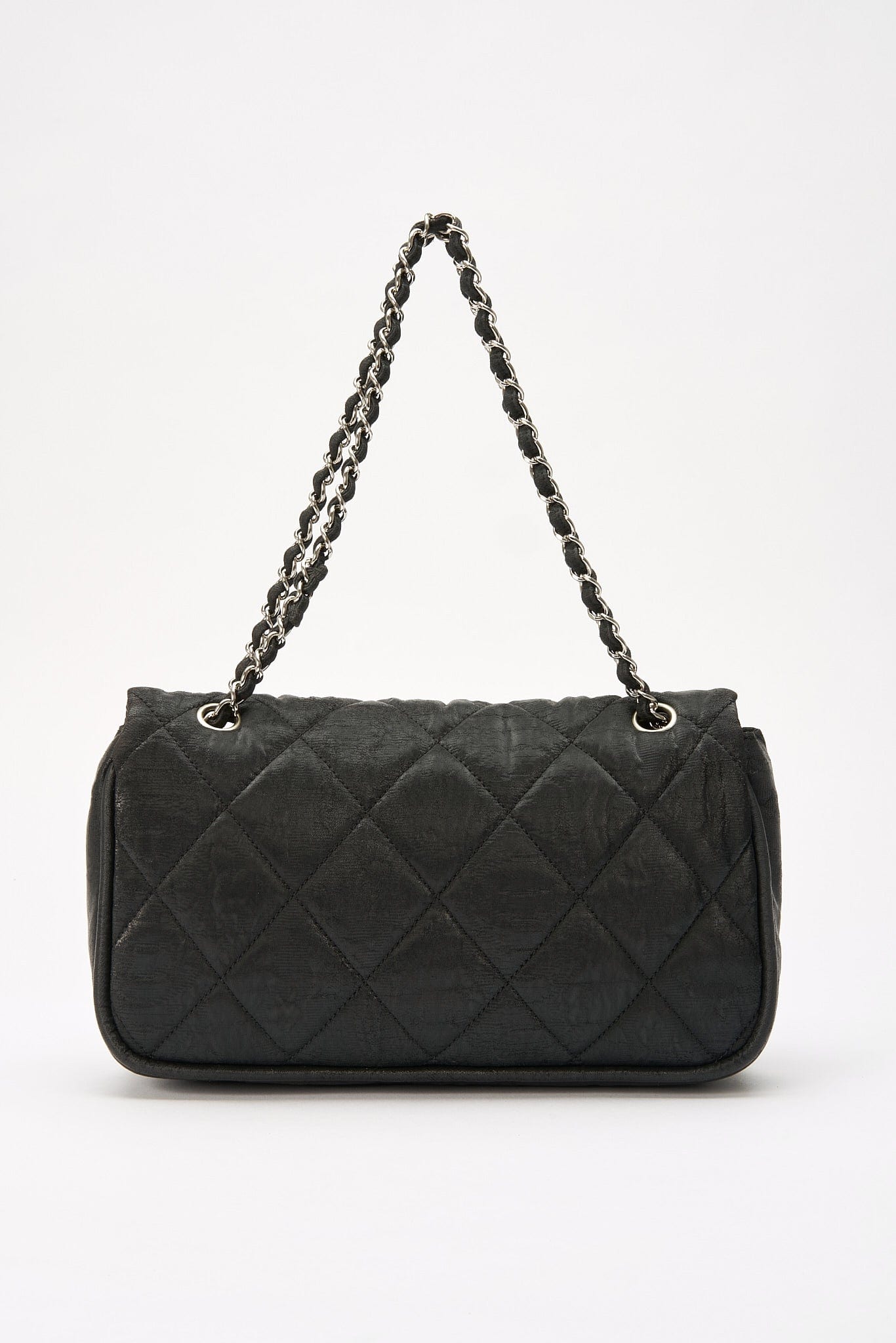 Chanel Black Textured Coated Nylon Single Flap Bag - Black – The Hosta