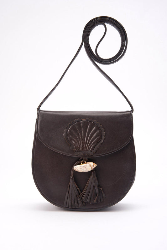 Vintage Brown Leather YSL Leather Shell Handbag