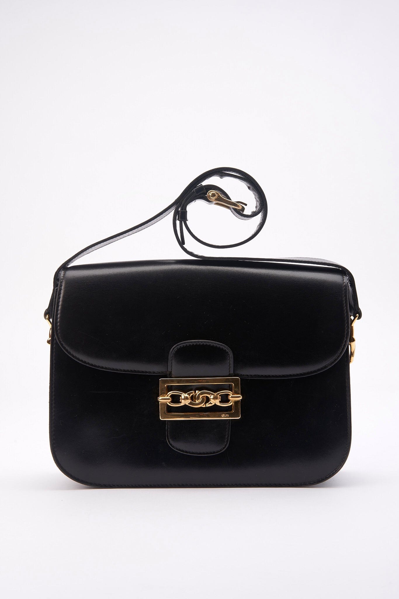 Vintage Celine Black Leather Box Bag