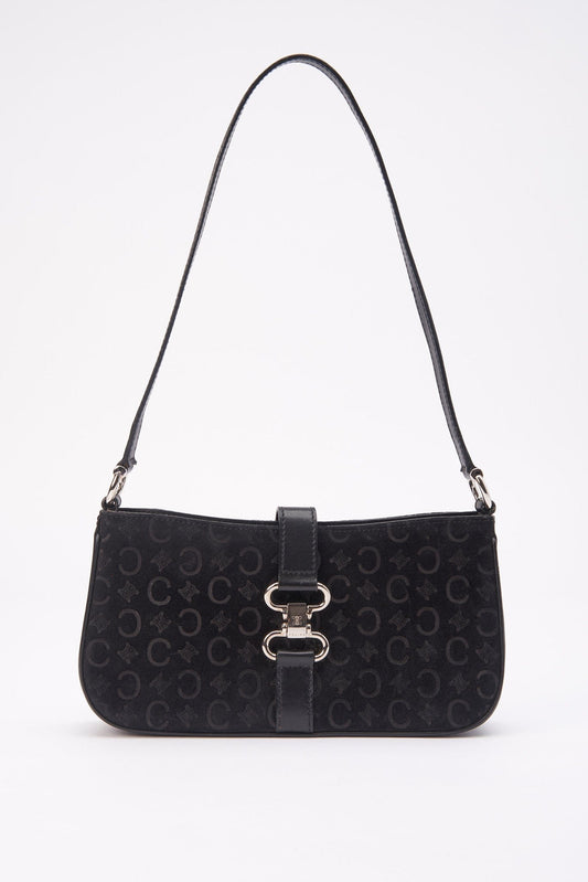 Vintage Celine Black Suede Bag with Silver Triomphe Clip