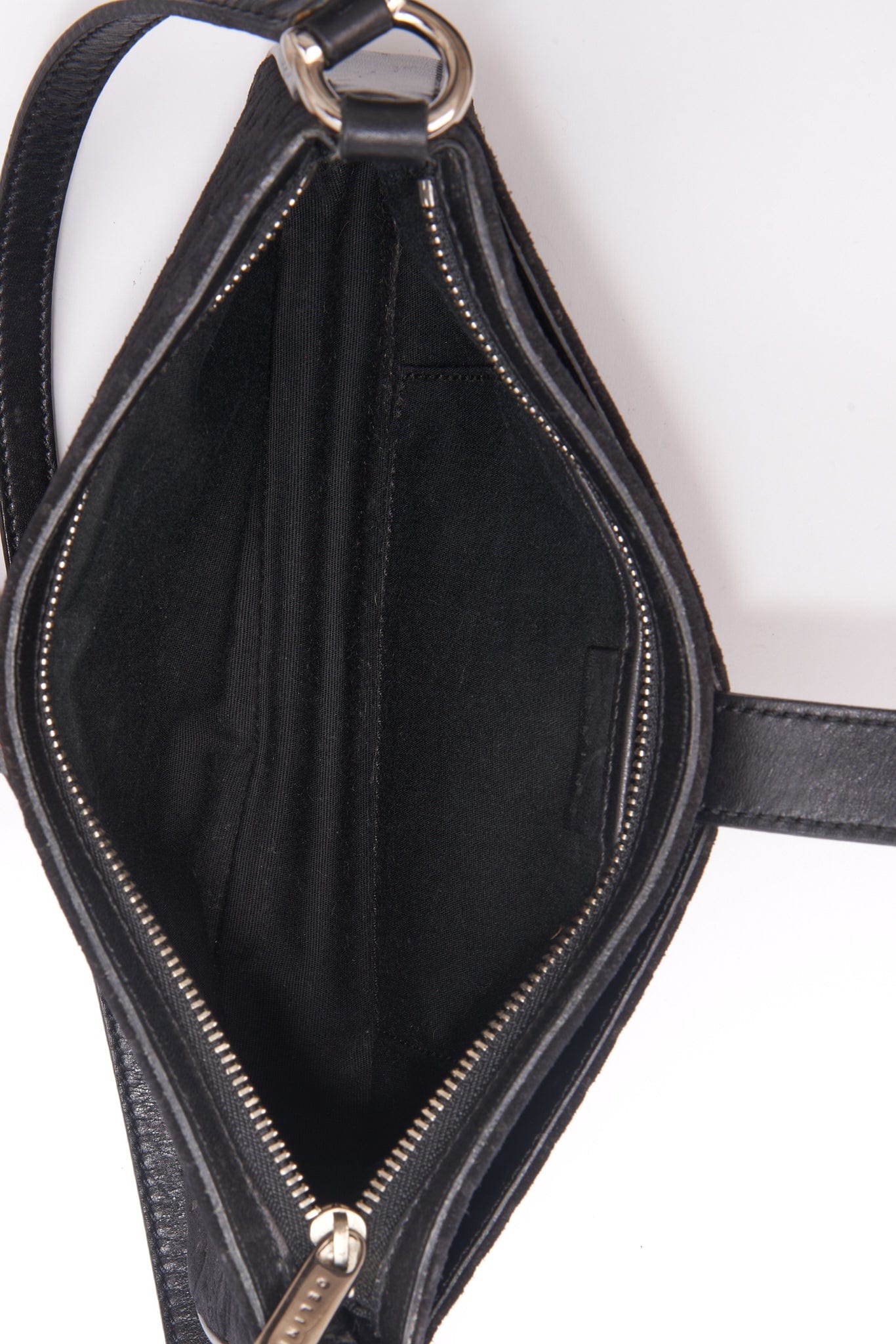 Vintage Celine Black Suede Bag with Silver Triomphe Clip