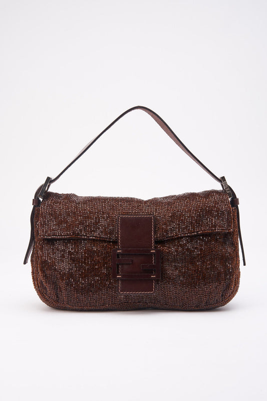 Fendi Brown Sequin Beaded Baguette Bag
