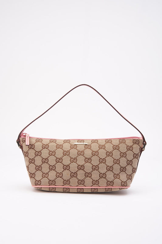 Vintage Gucci Boat Pochette Bag with Pink Leather Trim