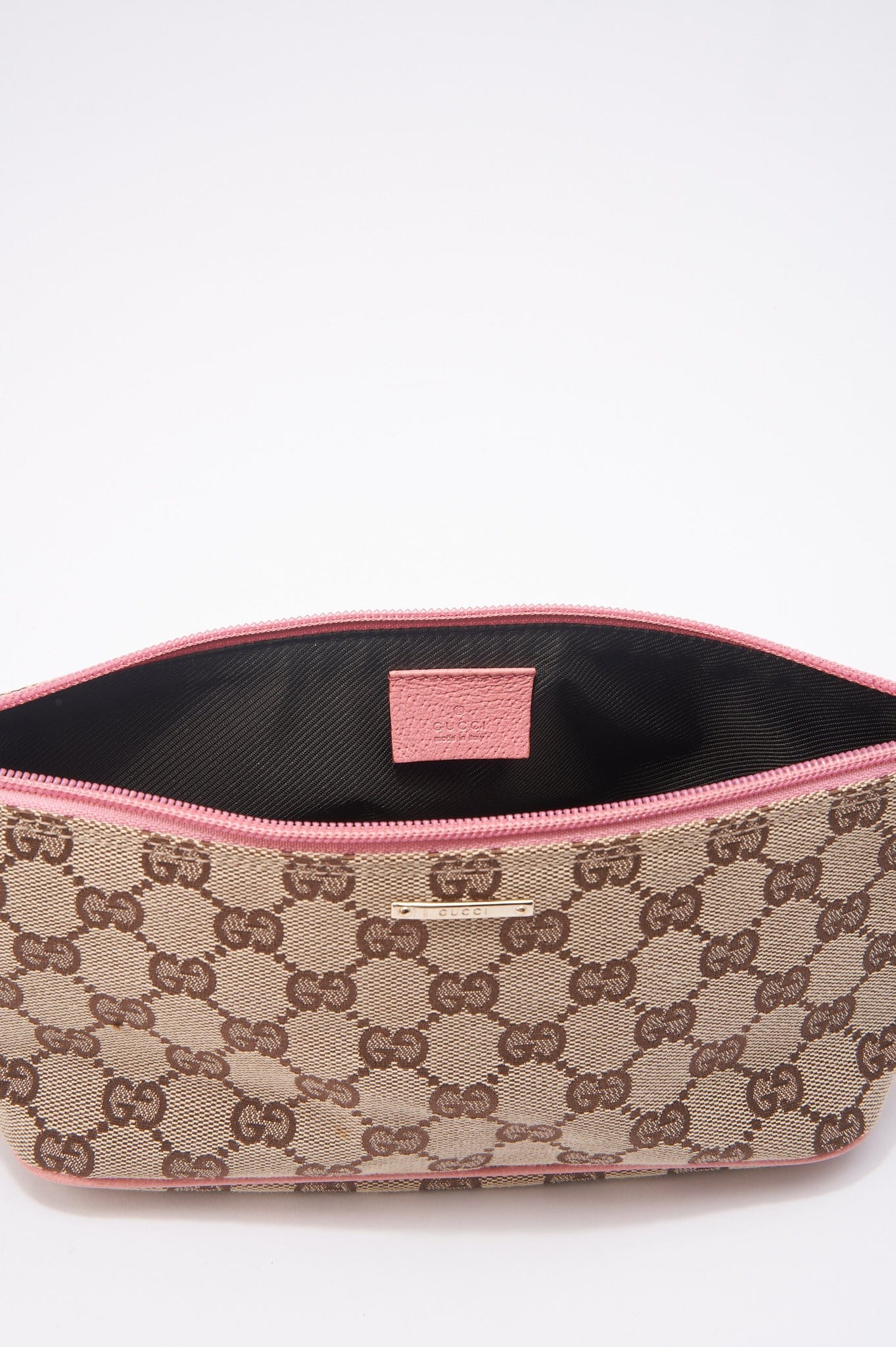 Vintage Gucci Boat Pochette Bag with Pink Leather Trim