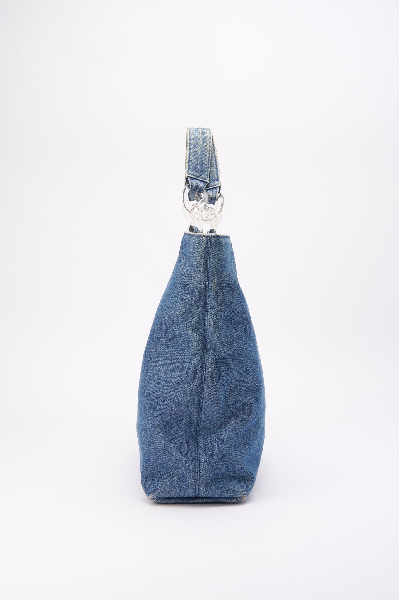 Chanel Blue Denim Tote Bag With CC Print