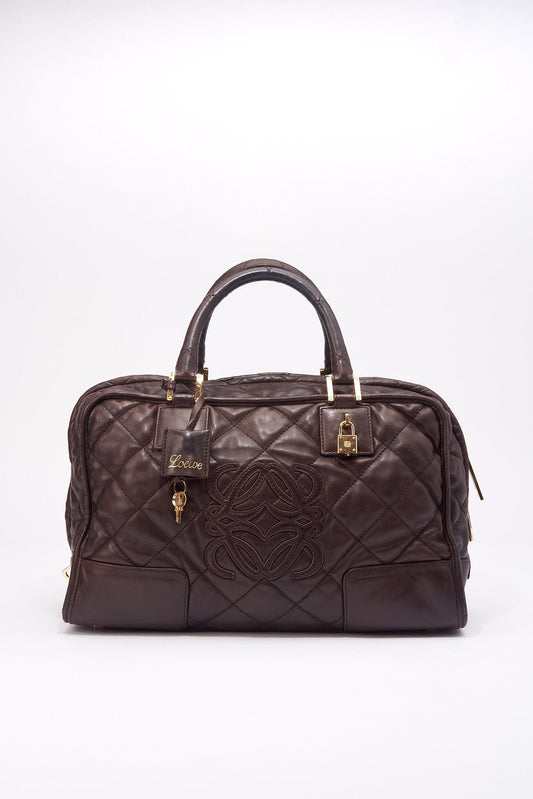Vintage Loewe Amazona Quilted Brown Leather Shoulder Bag