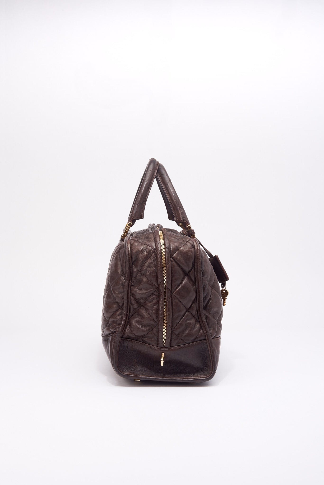 Vintage Loewe Amazona Quilted Brown Leather Shoulder Bag