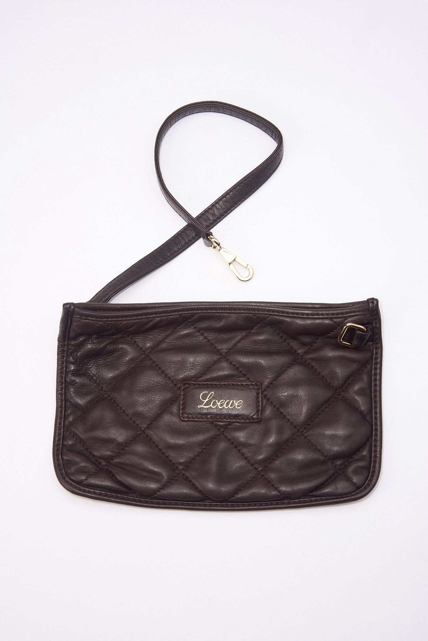 Vintage Loewe Amazona Quilted Brown Leather Shoulder Bag