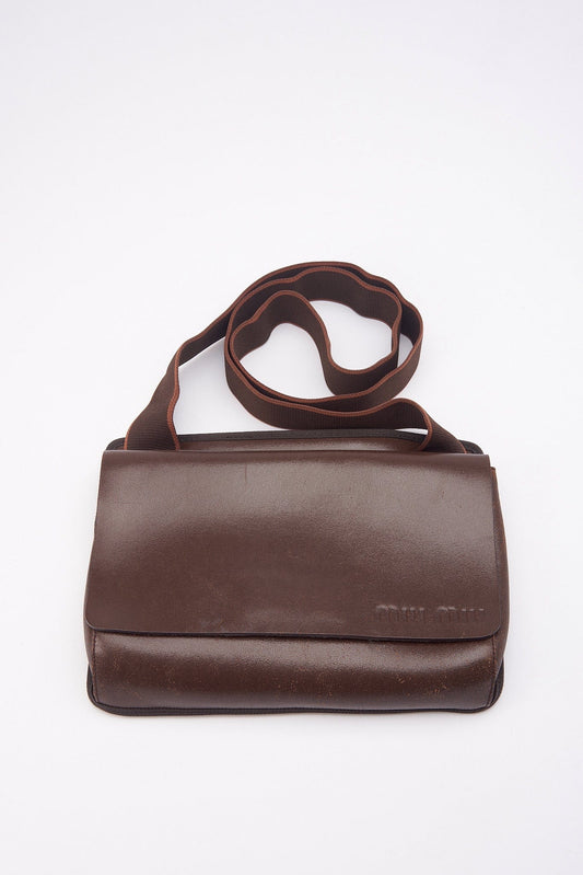 Vintage 90'S Miu Miu Brown Leather Crossbody Bag