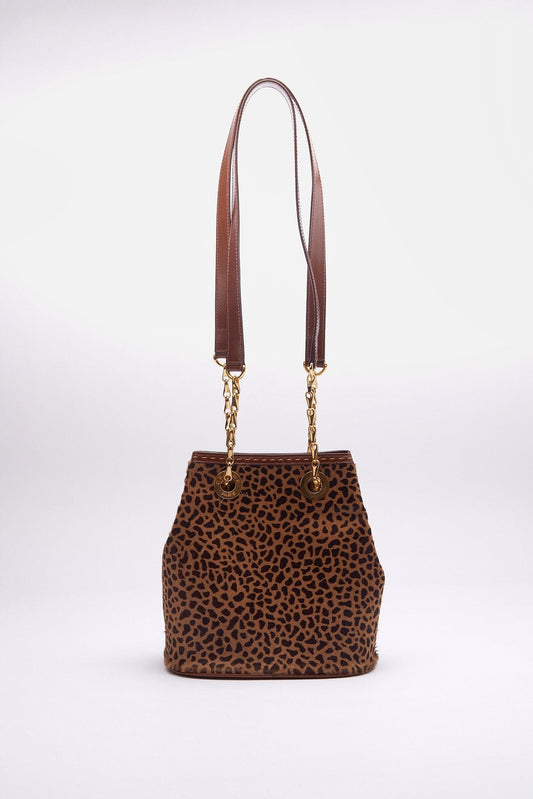 Vintage Celine Leopard Printed Calf Hair Bucket Bag