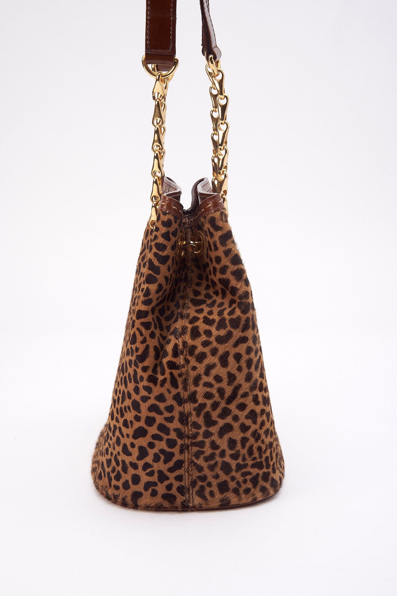 Vintage Celine Leopard Printed Calf Hair Bucket Bag