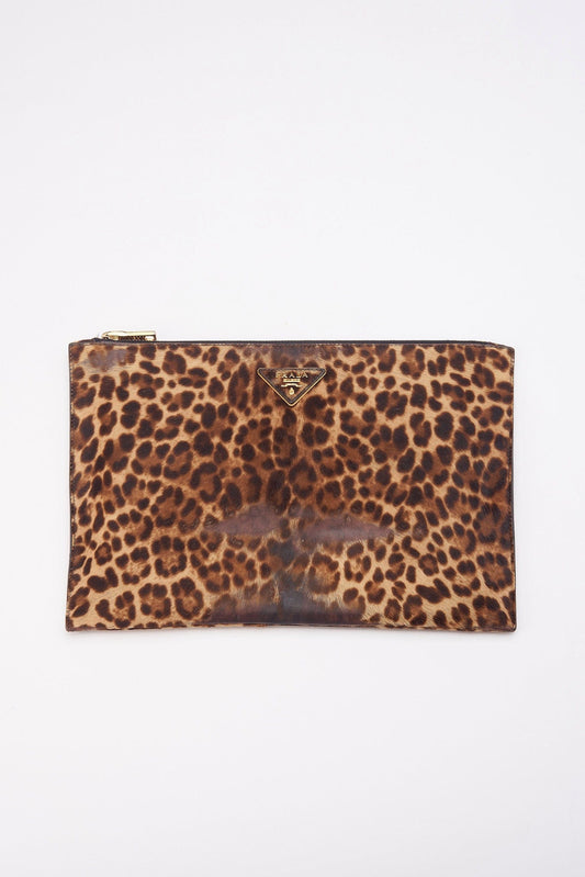 Prada Leopard Calf Hair Clutch Bag