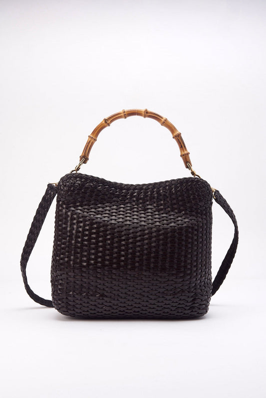 Vintage Gucci Woven Leather Bag with Bamboo Handle