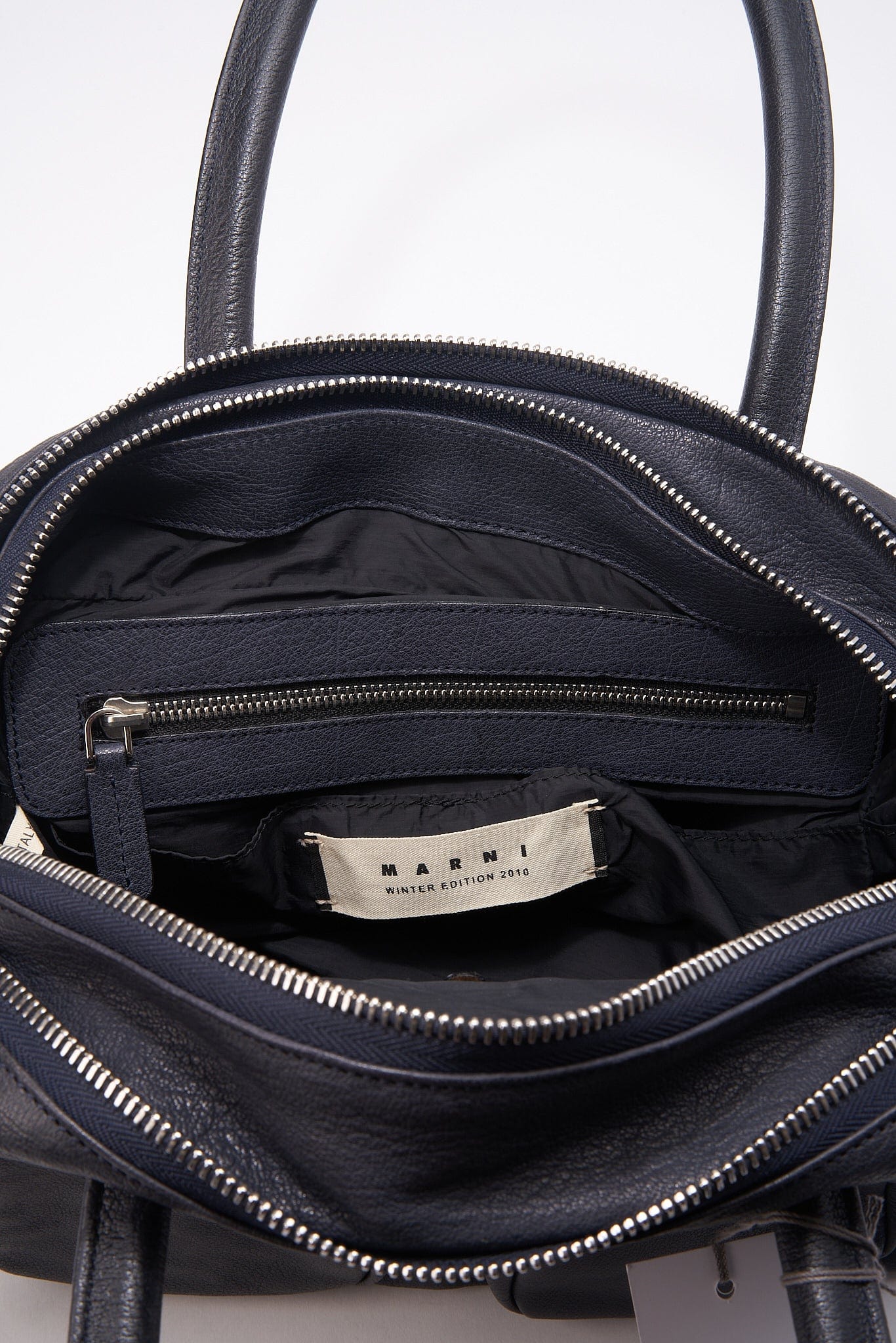Marni Navy Leather Shoulder Bag With Pockets