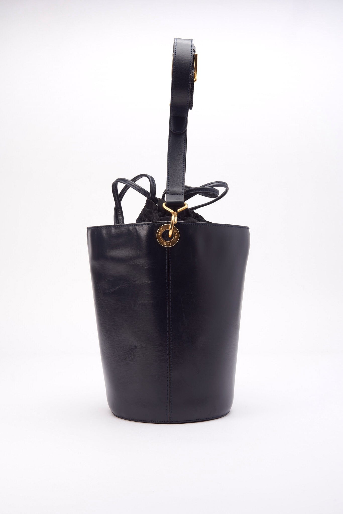 Vintage Celine Navy Leather Bucket Bag