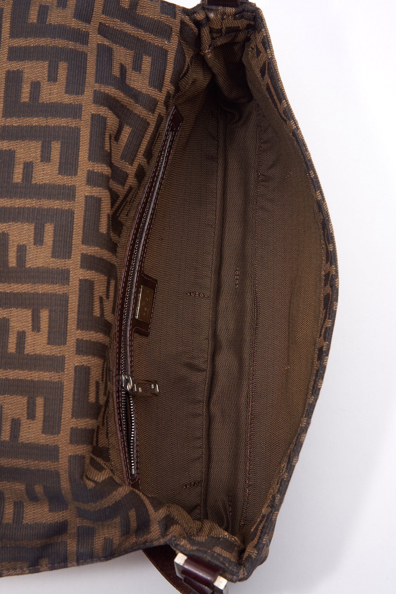 Vintage Fendi Zucca Shoulder Bag With Metal Trim