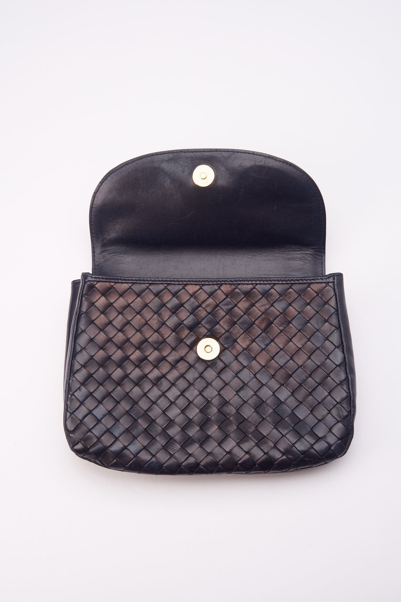 Vintage Bottega Veneta Intrecciato Navy Leather Top Handle Bag