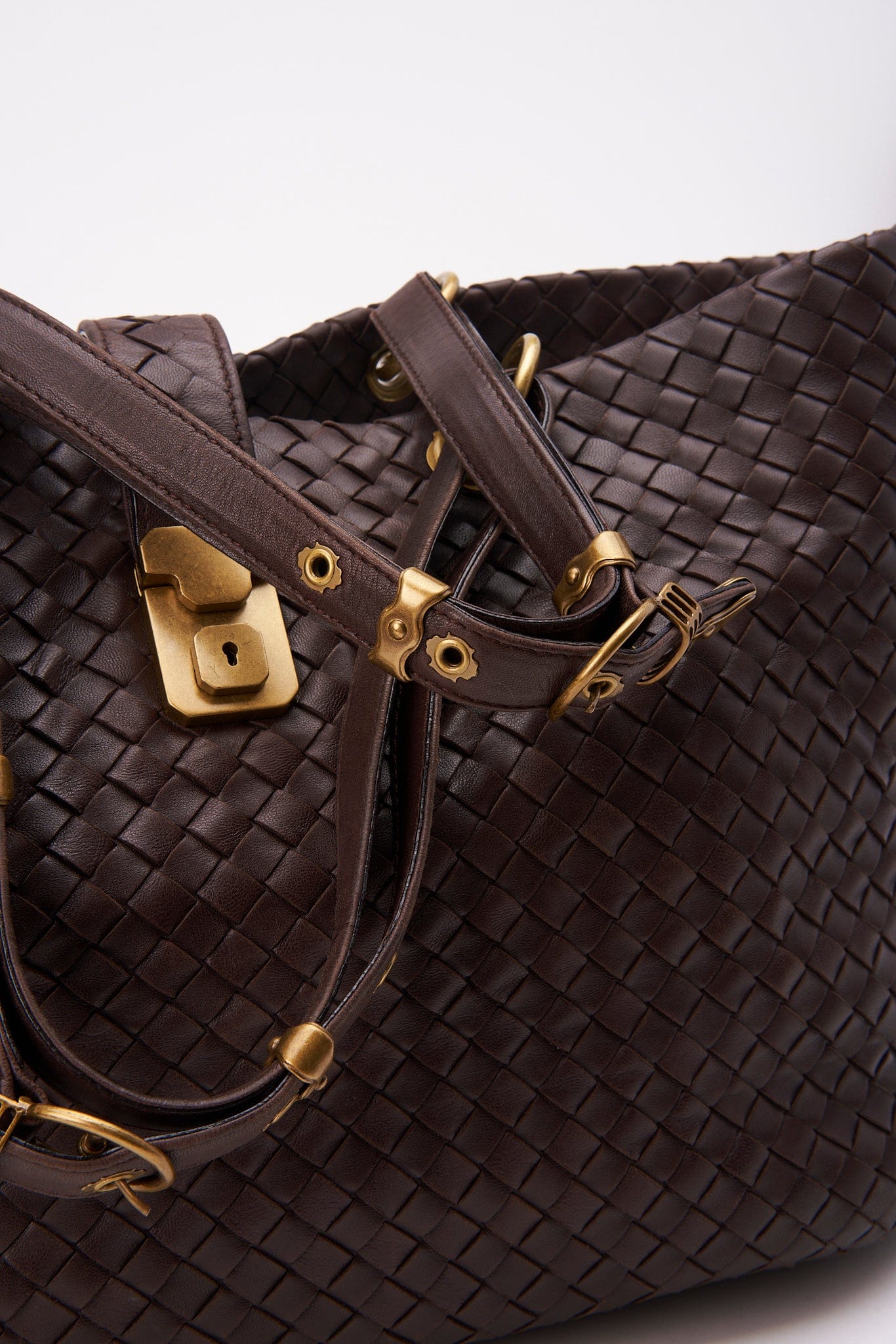 Vintage Bottega Veneta Brown Intrecciato Leather Tote Bag