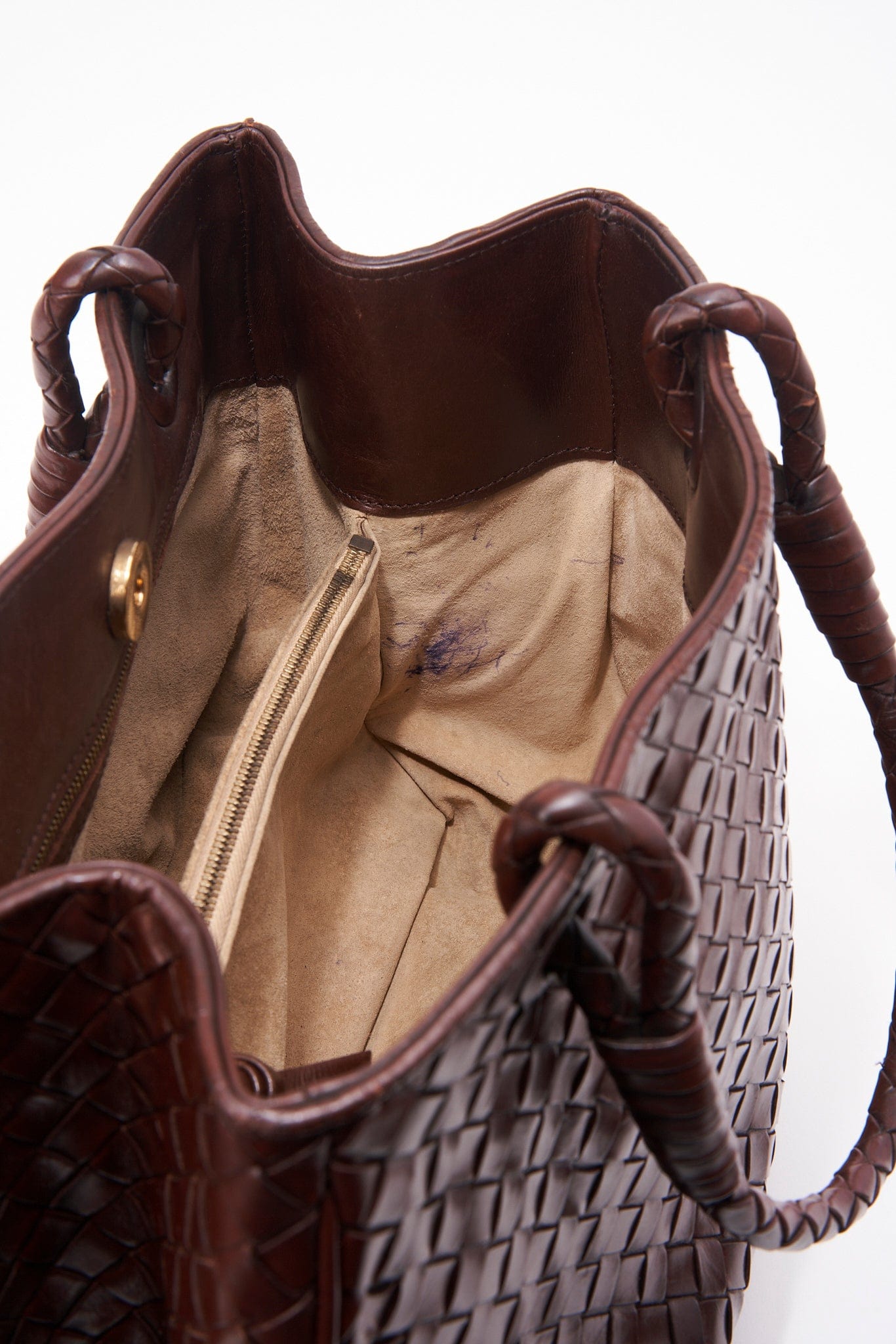Vintage Bottega Veneta Brown Intrecciato Leather Tote