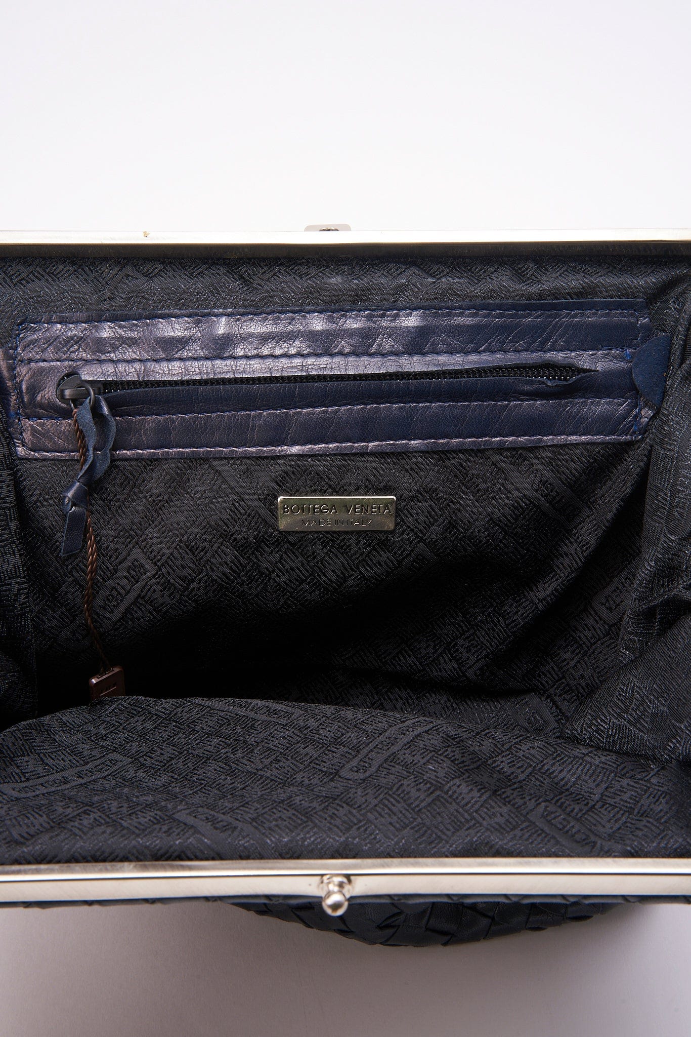 Vintage Bottega Veneta Navy Intrecciato Chain Shoulder Bag