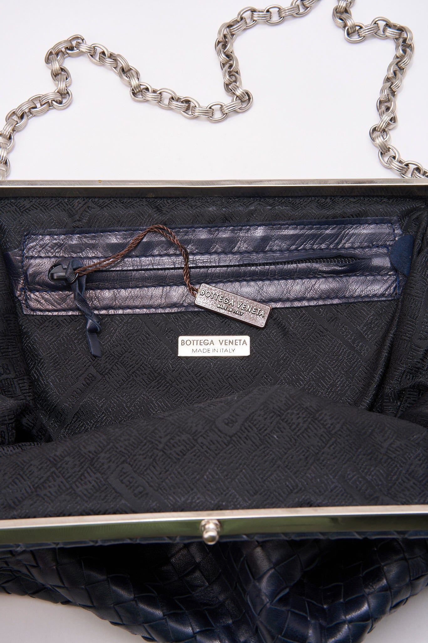 Vintage Bottega Veneta Navy Intrecciato Chain Shoulder Bag