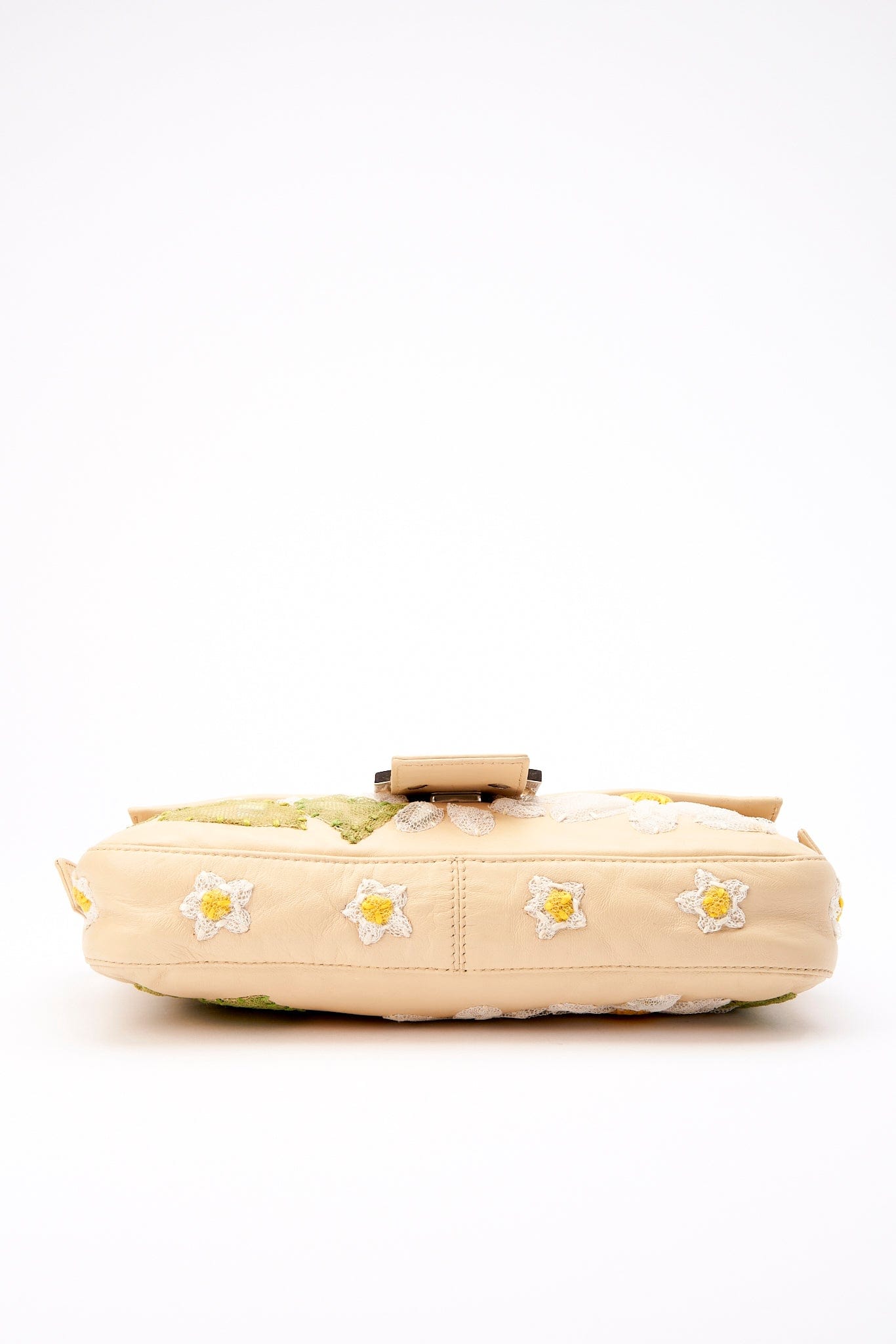 Vintage Fendi Beige Leather Baguette with Embroidered Flowers