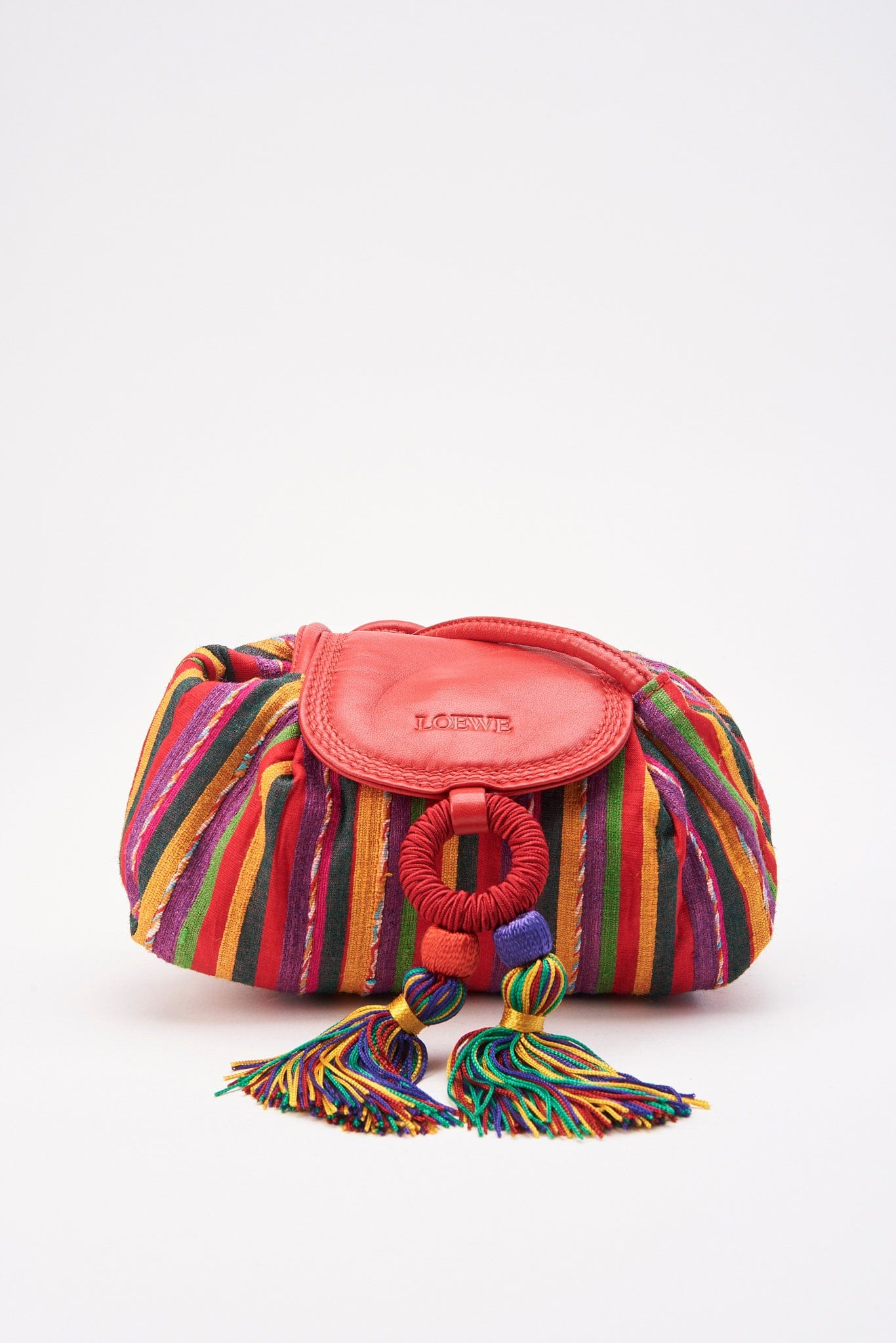 Vintage Loewe Multicolour Fabric Striped Bag With Tassel