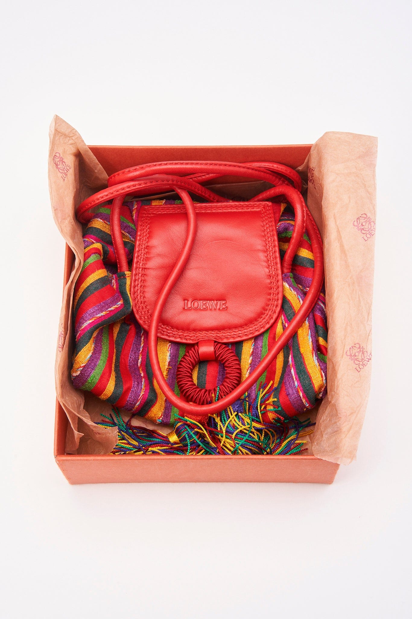 Vintage Loewe Multicolour Fabric Striped Bag With Tassel