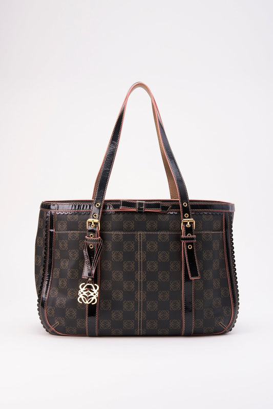 Vintage Loewe Black Textured PU Tote Bag