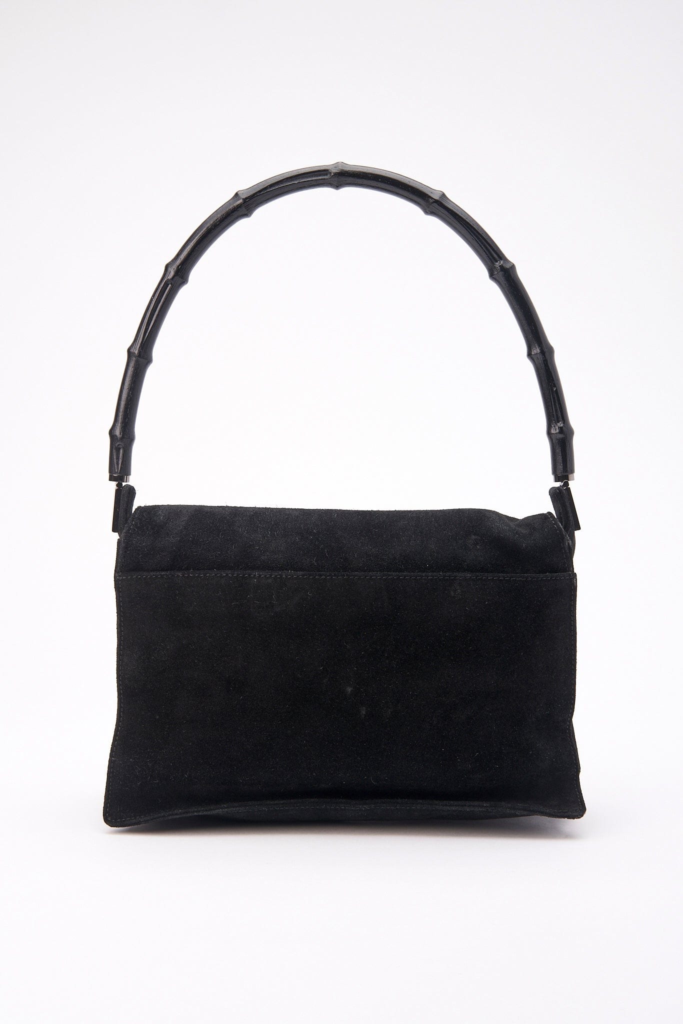 Gucci Black Suede Shoulder Bag with Bamboo handle