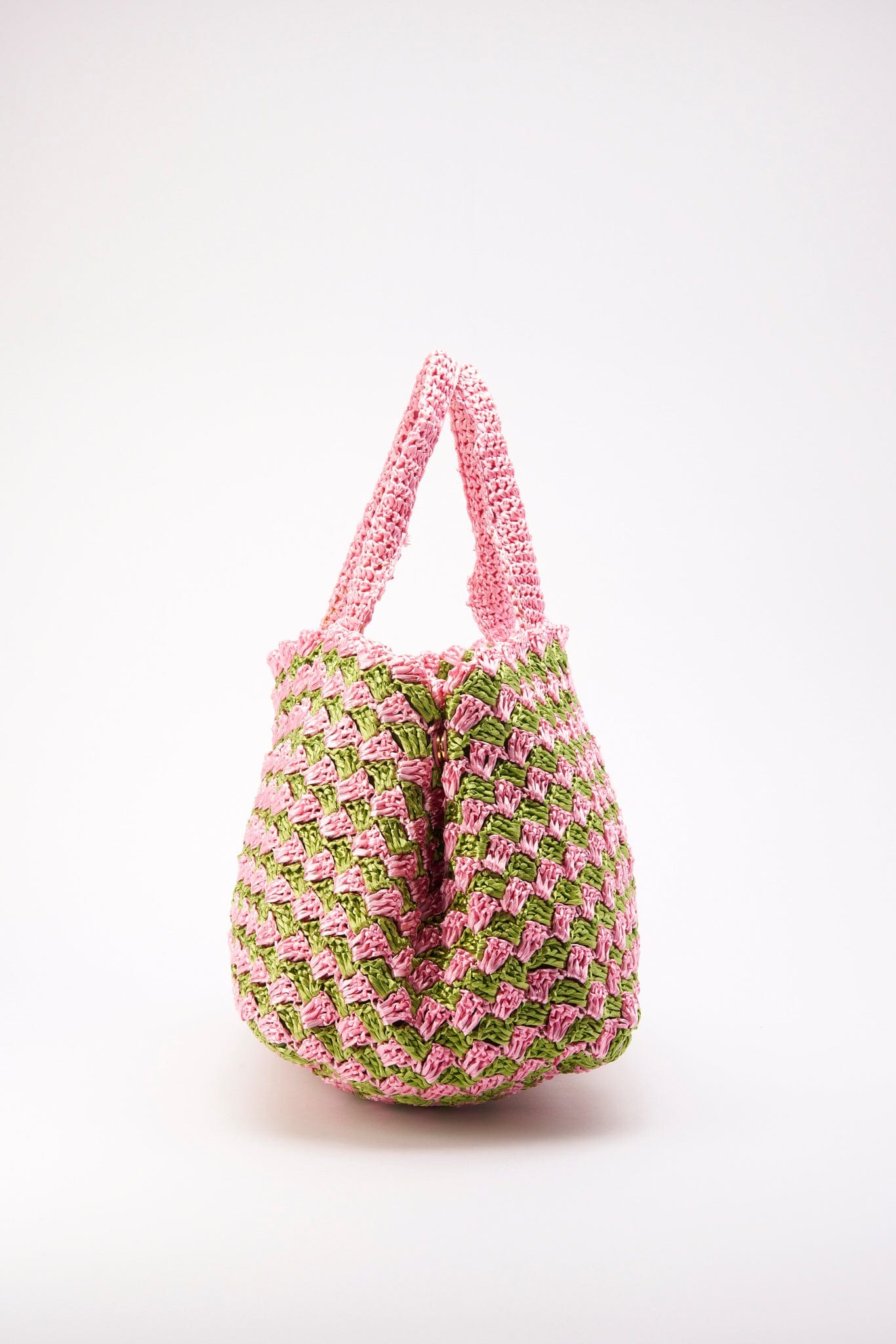 Prada Pink And Green Raffia Tote Bag