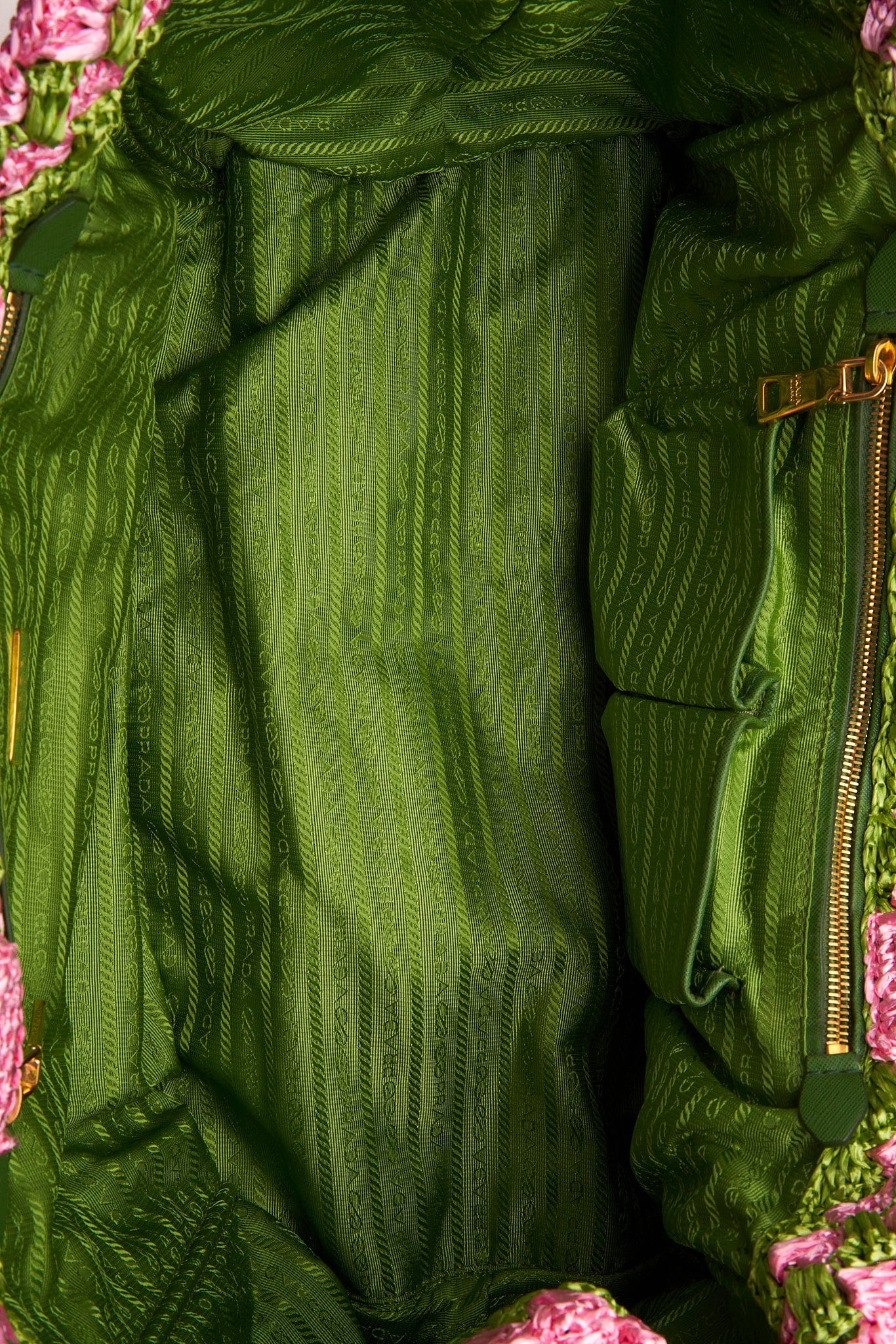 Prada Pink And Green Raffia Tote Bag