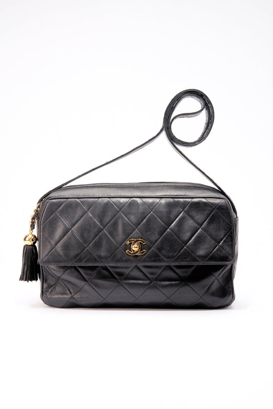 Chanel Quilted Black Camera Crossbody Bag