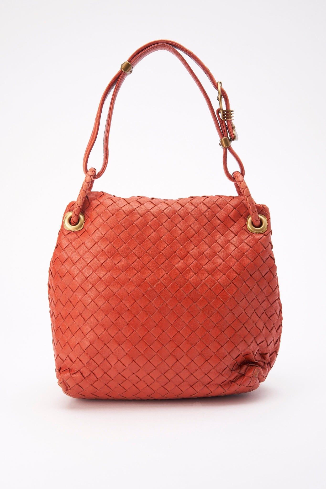 Vintage Bottega Veneta Red Intrecciato Leather Shoulder Bag
