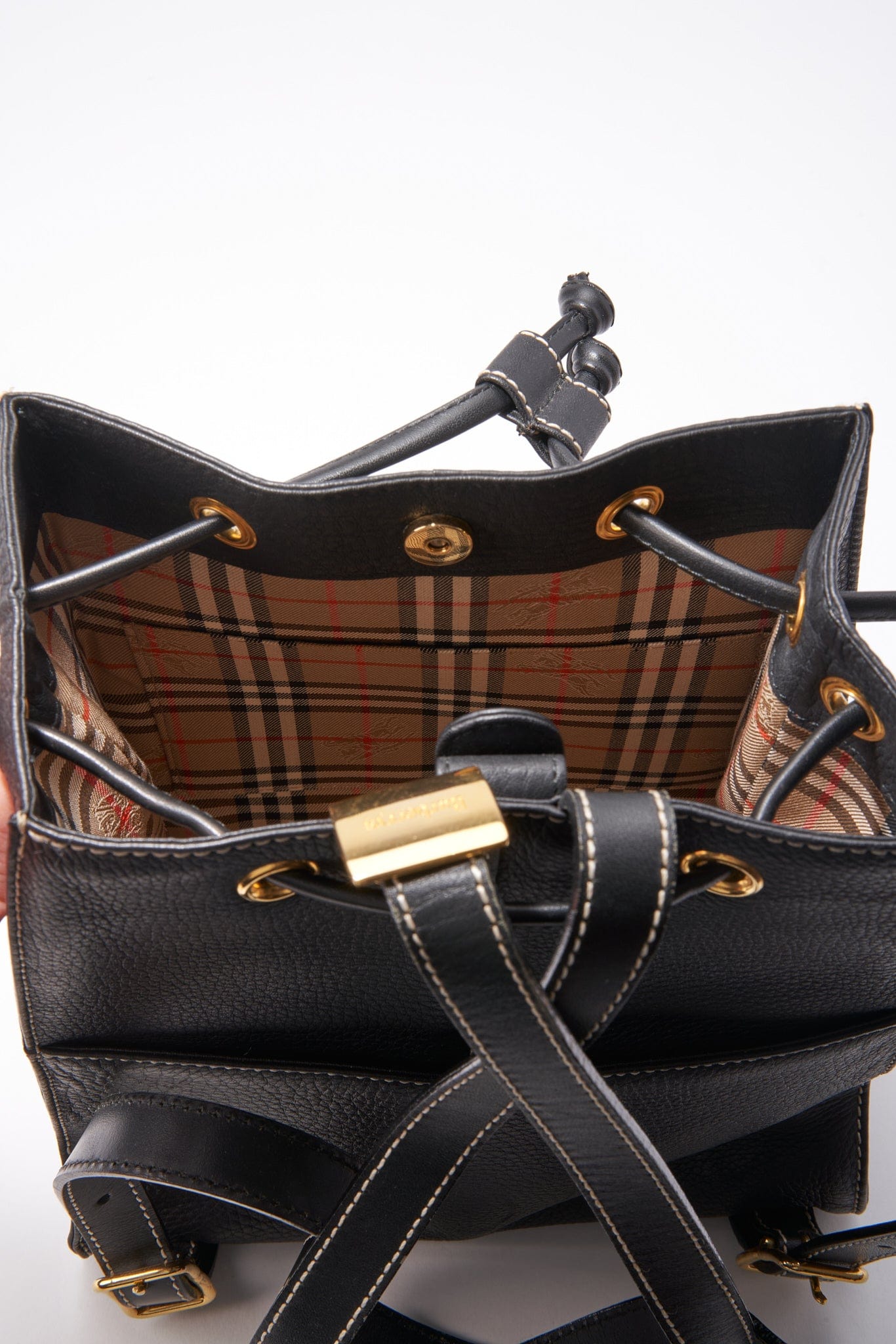 burberry black leather backpack Vintage Burberry Black Leather Backpack – The Hosta