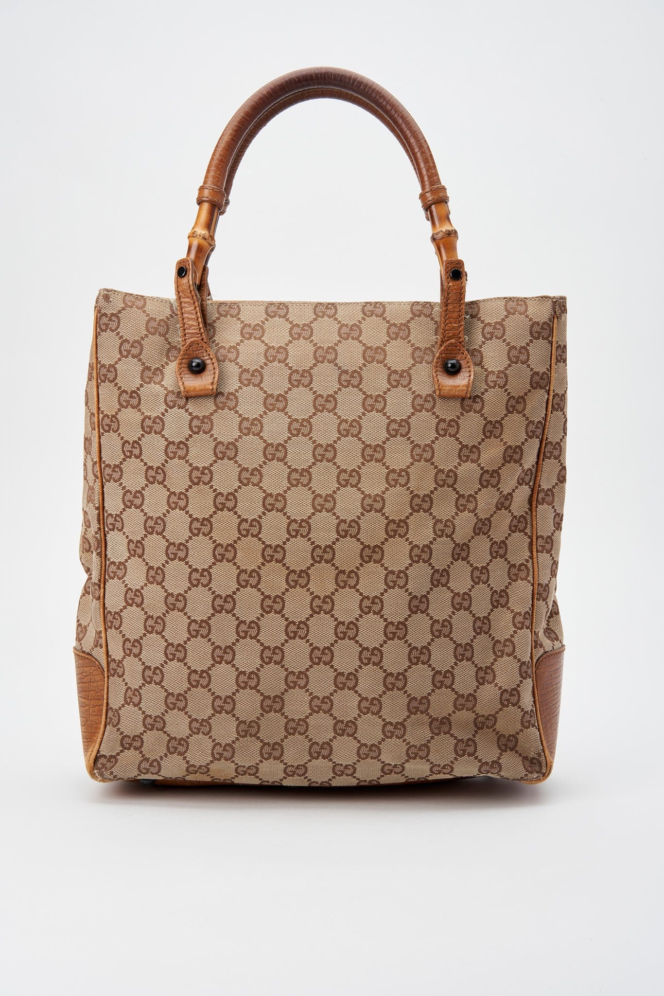 Vintage Gucci Tote Bag with Bamboo Handles Beige GG Canvas – The